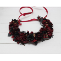 Burgundy black gold flower crown. Hair wreath. Flower girl crown. Wedding flowers. 0046 EU UK