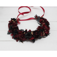 Burgundy black gold flower crown. Hair wreath. Flower girl crown. Wedding flowers. 0046 EU UK