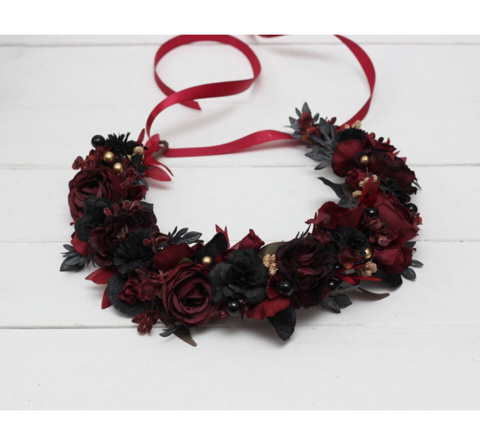 Burgundy black gold flower crown. Hair wreath. Flower girl crown. Wedding flowers. 0046 EU UK