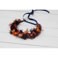 Orange burgundy navy blue  flower crown. Hair wreath. Flower girl crown. Wedding flowers. 0045 EU UK