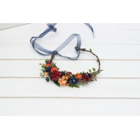 Burgundy navy blue and rust flower crown. Hair wreath. Flower girl crown. Wedding flowers. 5343