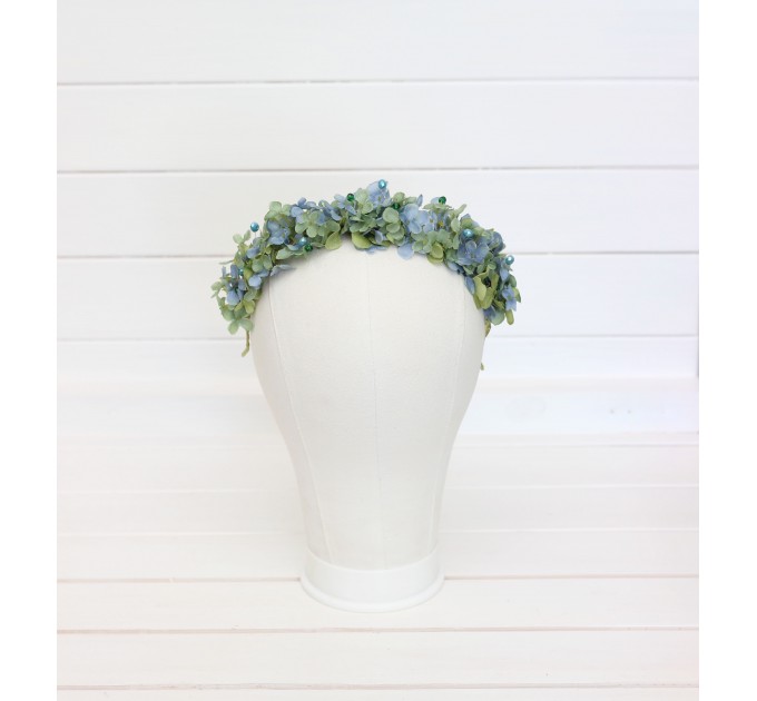 Dusty blue sage green flower crown. Bridal flower crown. Flower girl crown. Wedding flowers. 5344