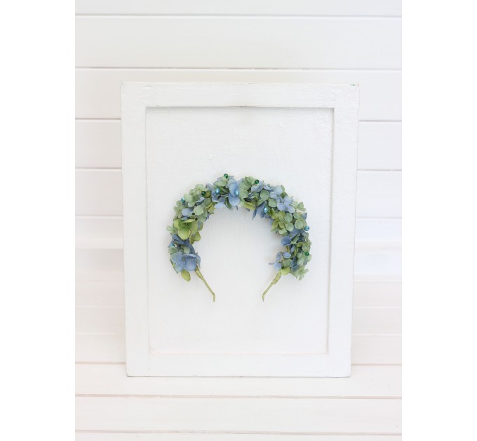 Dusty blue sage green flower crown. Bridal flower crown. Flower girl crown. Wedding flowers. 5344