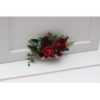 Flower comb in red green blue  color scheme. Wedding accessories for hair. Bridal flower comb. Bridesmaid floral comb. 5236