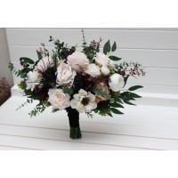 Bouquets in Blush pink burgundy black white brown color theme. Bridal bouquet. Faux bouquet. Bridesmaid bouquet. Moody wedding. 5346