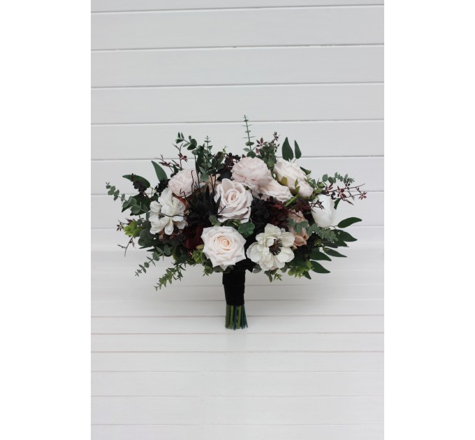 Bouquets in Blush pink burgundy black white brown color theme. Bridal bouquet. Faux bouquet. Bridesmaid bouquet. Moody wedding. 5346