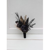  Wedding boutonnieres and wrist corsage  in black gold color scheme. Flower accessories. 5309