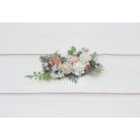 Flower comb in white blush pink color scheme. Wedding accessories for hair. Bridal flower comb. Bridesmaid floral comb. 5347