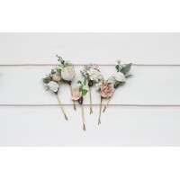  Set of  6  hair pins in white blush pink color scheme. Flower hair pins. Hair accessories. Flower accessories for wedding.  Bridesmaid gift.  5347