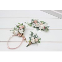  Set of  6  hair pins in white blush pink color scheme. Flower hair pins. Hair accessories. Flower accessories for wedding.  Bridesmaid gift.  5347