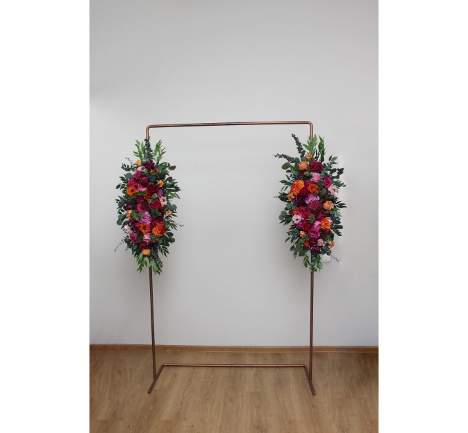  Flower arch arrangement in orange pink magenta colors.  Arbor flowers. Floral archway. Faux flowers for wedding arch. 5127