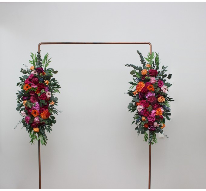  Flower arch arrangement in orange pink magenta colors.  Arbor flowers. Floral archway. Faux flowers for wedding arch. 5127