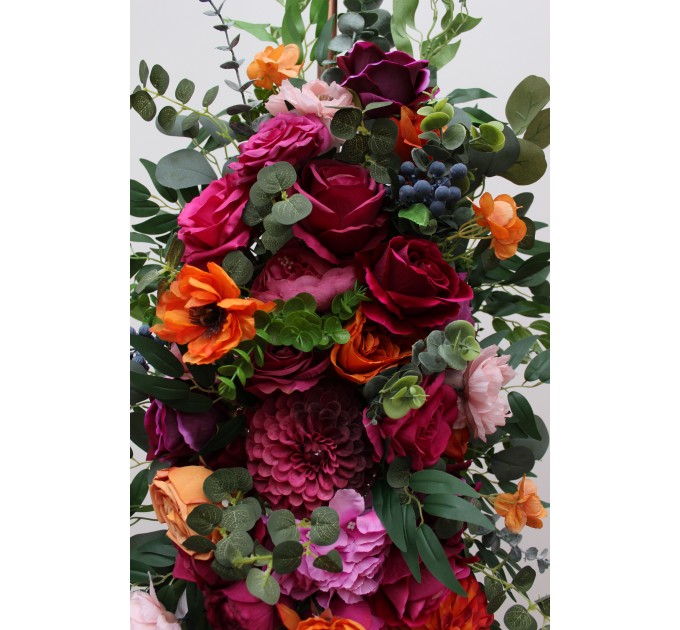  Flower arch arrangement in orange pink magenta colors.  Arbor flowers. Floral archway. Faux flowers for wedding arch. 5127