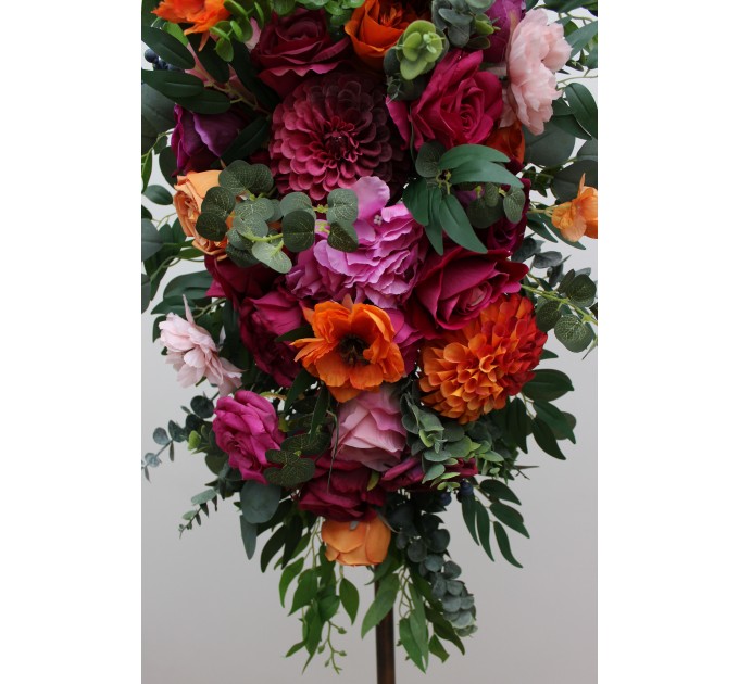  Flower arch arrangement in orange pink magenta colors.  Arbor flowers. Floral archway. Faux flowers for wedding arch. 5127