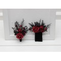 Black, Red, and Burgundy Gothic Boutonnieres with Artificial Flowers and Spider Bead