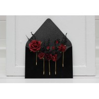 Gothic bobby pin set with black, red, and burgundy artificial flowers and spider bead – Dark Elegance Accessorie  5349