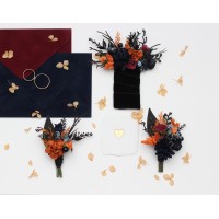 Pocket boutonnieres in black rust navy blue burgundy  color scheme. Pocket flowers. Flower accessories. Square flowers. Moody wedding. 5351