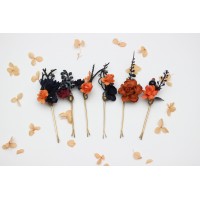  Set of 6 hair pins in black rust navy blue and burgundy color scheme. Flower hair pins. Hair accessories. Flower accessories for wedding.  Bridesmaid gift.  5351