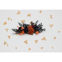 Flower combs in black, rust, navy blue, and burgundy color scheme. Wedding accessories for hair. Bridal flower comb. Bridesmaid floral comb. 5351