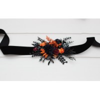 Black rust navy blue and burgundy  flower belt for wedding. Floral sash. Bridal belt. Flower girl belt. Maternity belt. 5351