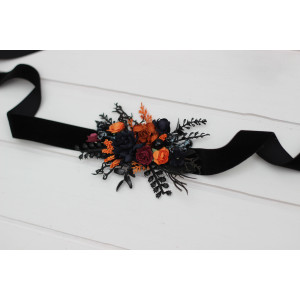 Black rust navy blue and burgundy  flower belt for wedding. Floral sash. Bridal belt. Flower girl belt. Maternity belt. 5351