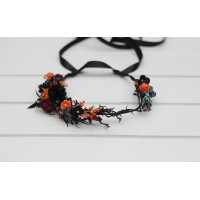 Black rust navy blue and burgundy flower crown. Hair wreath. Flower girl crown. Wedding flowers. 5351