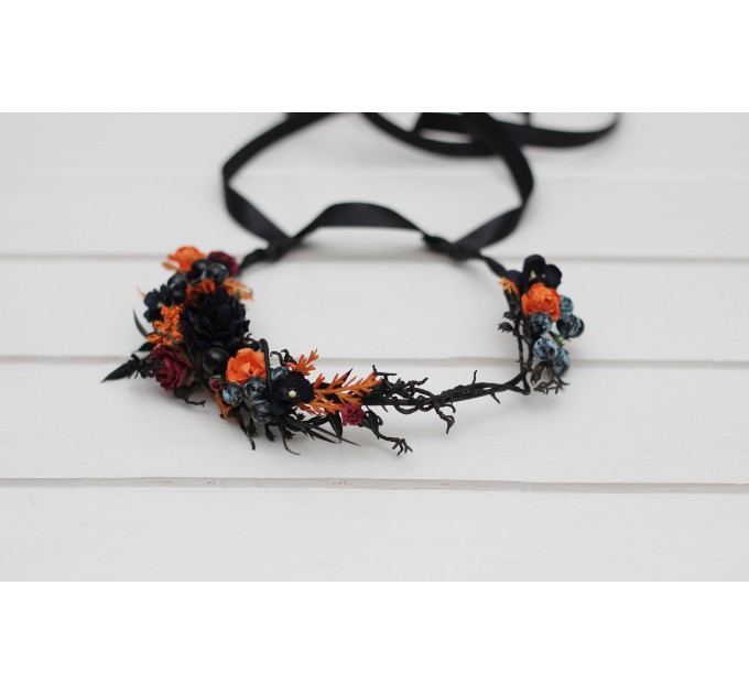 Flower Crown in Black, Rust, Navy Blue, and Burgundy for Weddings