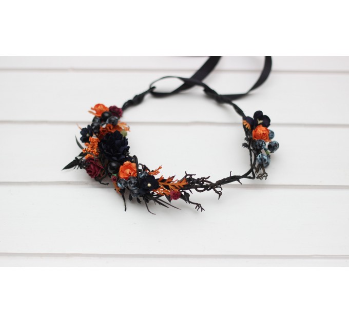 Flower Crown in Black, Rust, Navy Blue, and Burgundy for Weddings