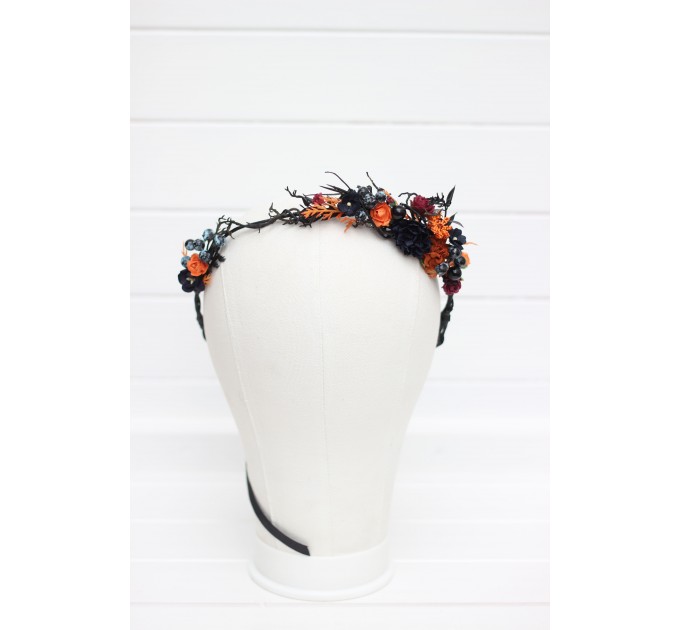 Flower Crown in Black, Rust, Navy Blue, and Burgundy for Weddings