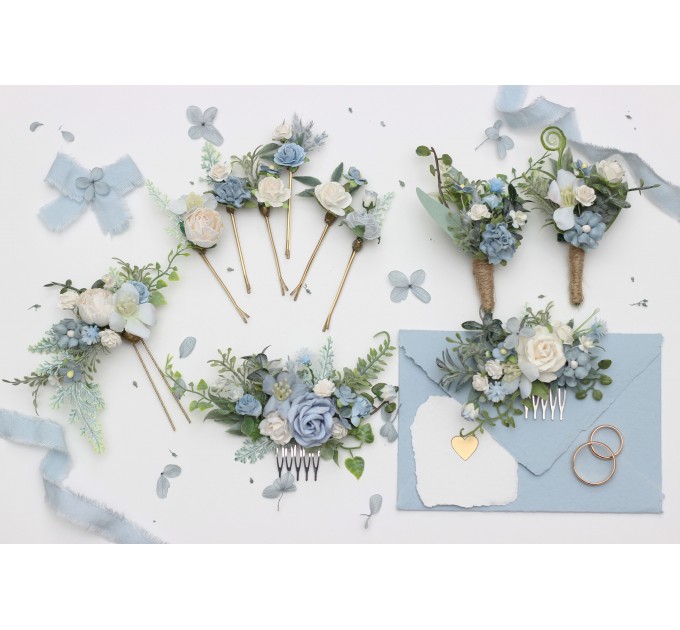 Elegant Dusty Blue & White Wedding Accessories – Bobby Pins