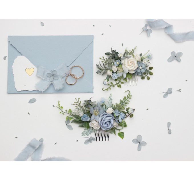 Elegant Dusty Blue & White Wedding Accessories – Hair Combs 