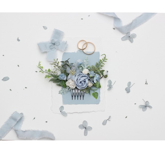 Elegant Dusty Blue & White Wedding Accessories – Hair Combs 