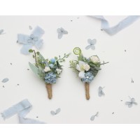  Wedding boutonnieres  in dusty blue and white color scheme. Flower accessories. 5352