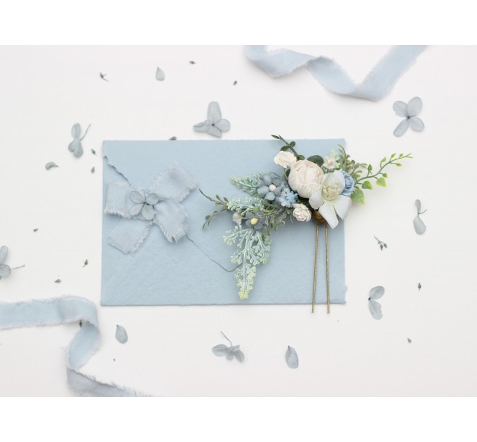 Elegant Dusty Blue & White Wedding Accessories – Hair Pin