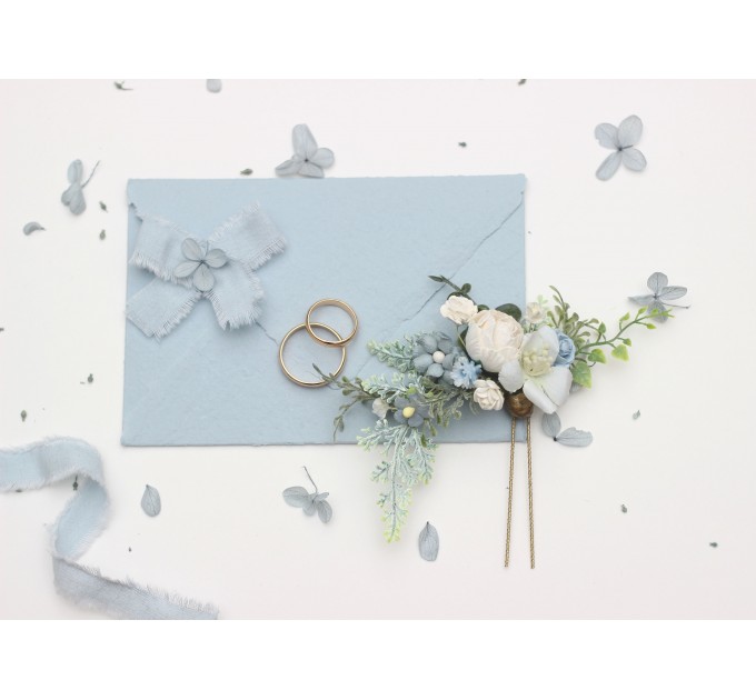 Elegant Dusty Blue & White Wedding Accessories – Hair Pin