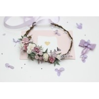 Dusty purple lilac and white flower crown. Hair wreath. Flower girl crown. Wedding flowers.5292