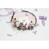 Dusty purple lilac and white flower crown. Hair wreath. Flower girl crown. Wedding flowers.5292