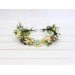 Elven Woodland Flower Crown with Whate and Yellow Daisies, Gold Twigs, and Green Gem