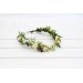 Elven Woodland Flower Crown with Whate and Yellow Daisies, Gold Twigs, and Green Gem