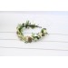 Elven Woodland Flower Crown with Whate and Yellow Daisies, Gold Twigs, and Green Gem