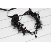 Witch flower crown. Elven black crown. Gothic headband. Dark fairy crown. Goth bride. Black tiara. Black floral circlet . Festival floral halo. 5357