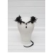 Gothic Black Flower Crown - Witch Tiara with Ribbon and Black Gem