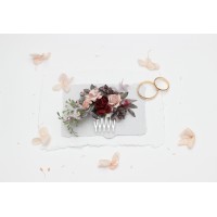 Flower comb in blush pink and burgundy color scheme. Wedding accessories for hair. Bridal flower comb. Bridesmaid floral comb. 5354