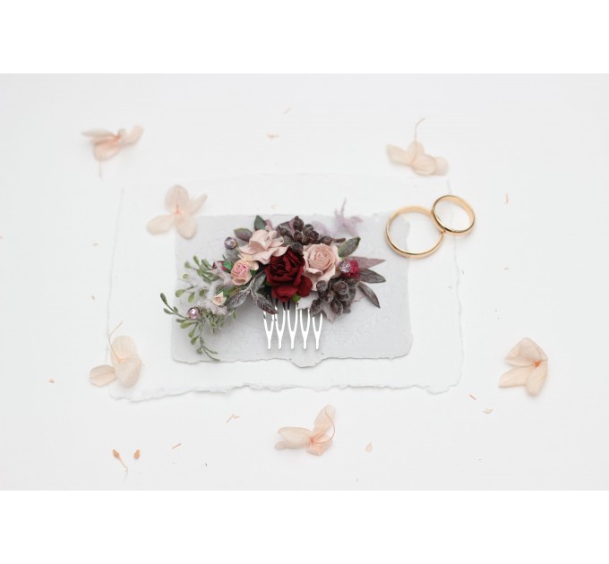 Blush Pink & Burgundy Wedding Accessories – Hair Combs  with Crystals and Berries