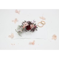 Flower comb in blush pink and burgundy color scheme. Wedding accessories for hair. Bridal flower comb. Bridesmaid floral comb. 5354