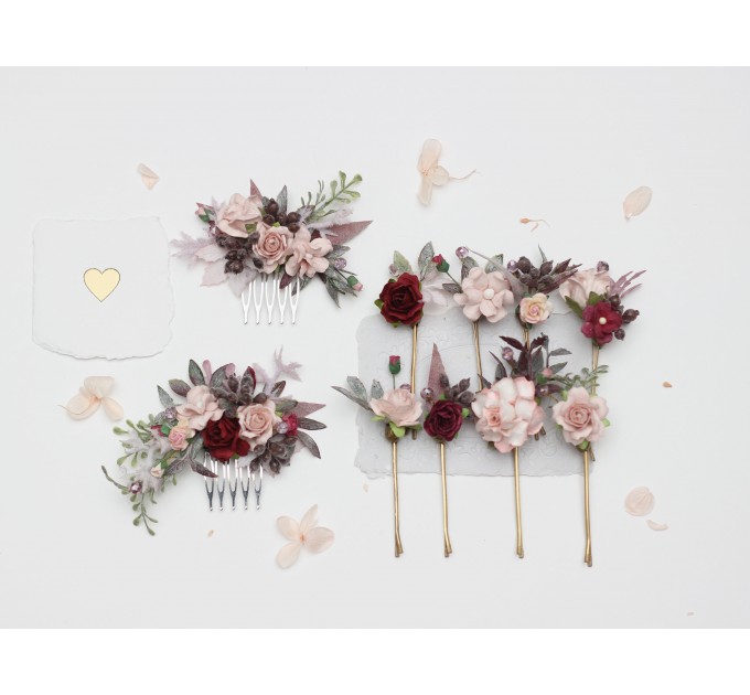 Blush Pink & Burgundy Wedding Accessories – Hair Combs  with Crystals and Berries