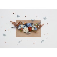 Flower combs in terracotta, dusty blue, and white color scheme. Wedding accessories for hair. Bridal flower comb. Bridesmaid floral comb. 5355