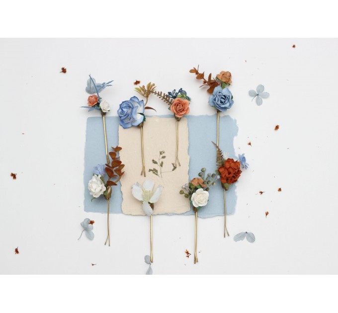 Elegant Hair Pins in Terracotta, Dusty Blue, and White