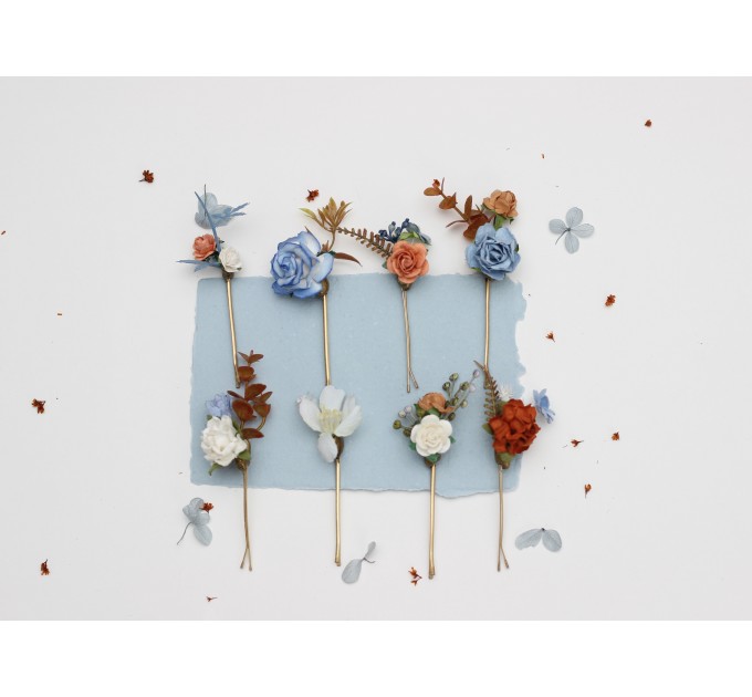 Elegant Hair Pins in Terracotta, Dusty Blue, and White