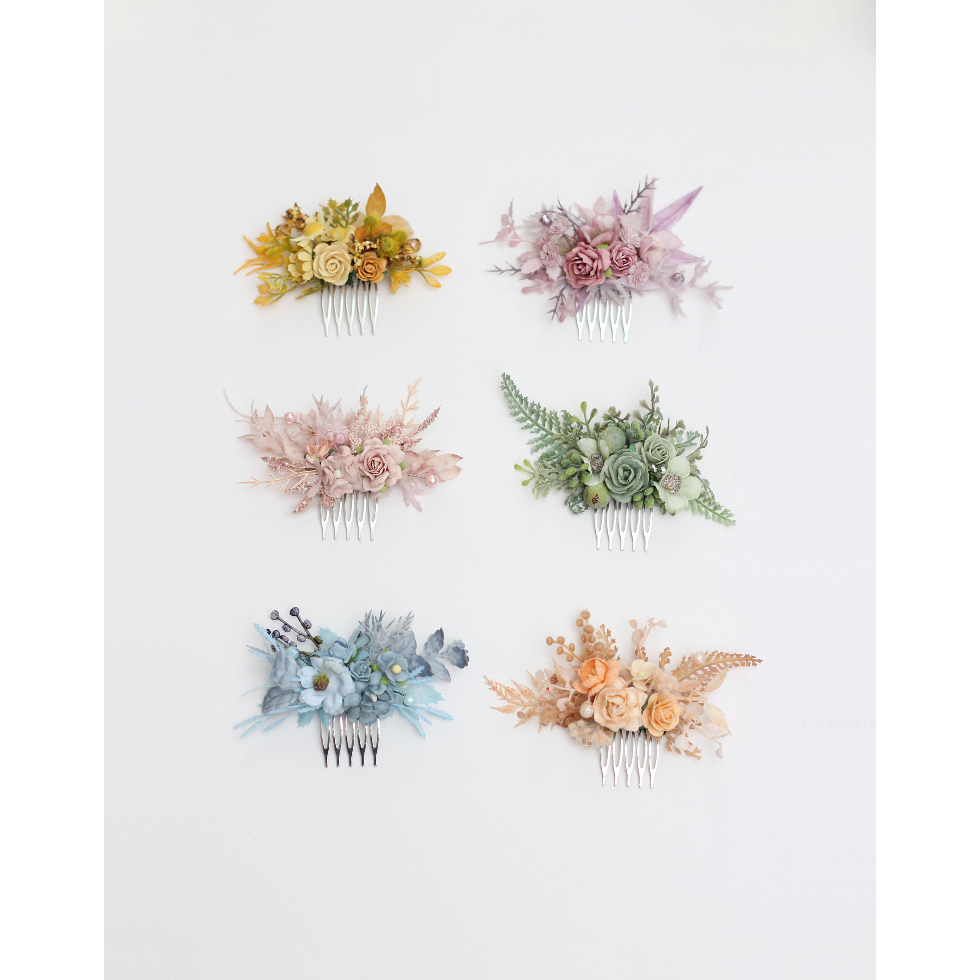 Floral Hair Combs Set – Dusty Blue, Sage Green, Peach  display picture 3